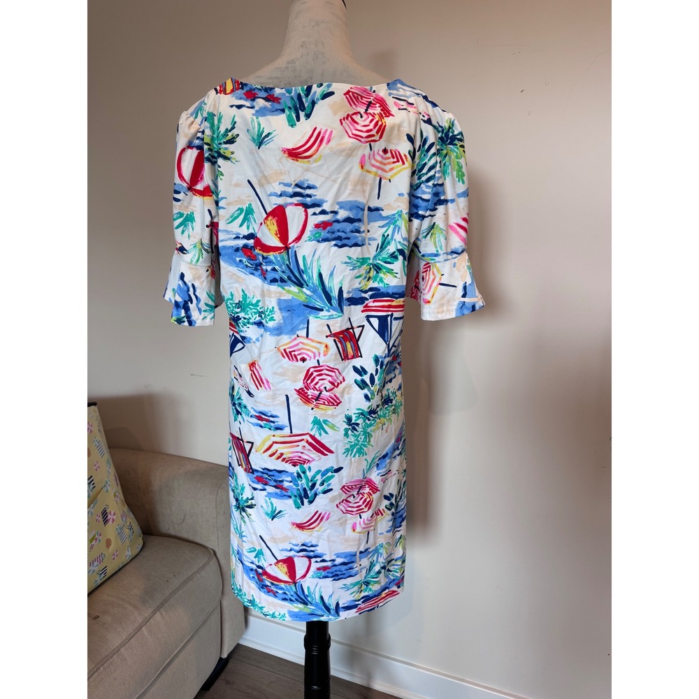 Aryeh Womens XL Tropical Beach Print Bell Sleeve V-Neck Shift Dress Multicolor - Picture 4 of 5